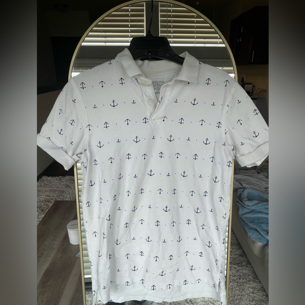 Merona White Polo Shirt with Navy Anchor Print